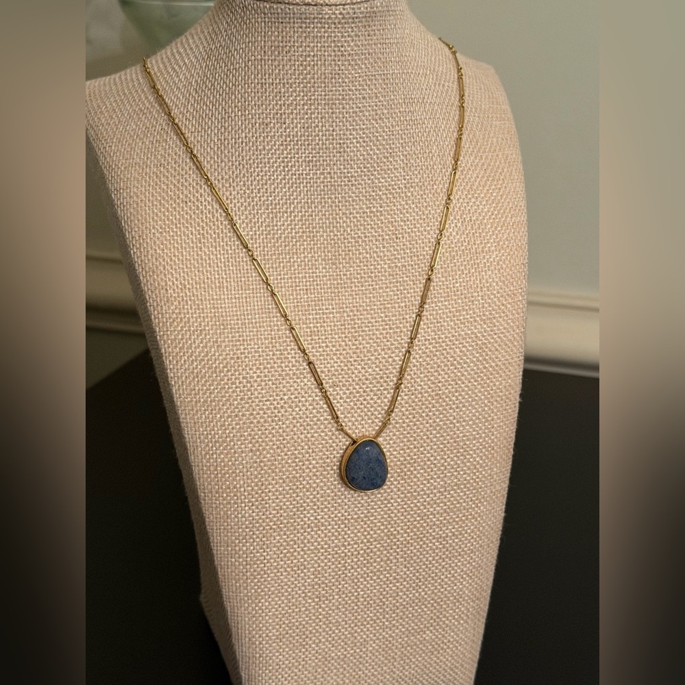Madewell Gold Necklace with Dark Blue Stone Pendant - Picture 12 of 13